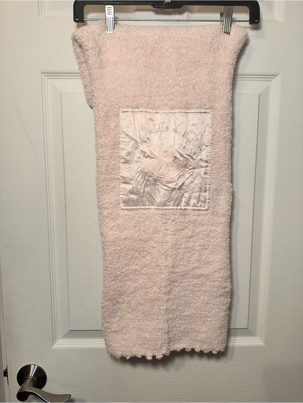 Barefoot Dreams Plush Blanket in Soft Pink with Satin Logo